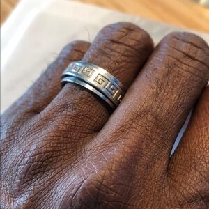 Silver Tone Greek Key Stainless Steel Men's Spinning Ring - Size 11